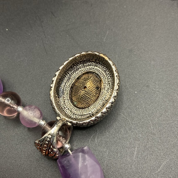 Amethyst and glass beaded dangle drop pendant necklace. - Picture 5 of 5